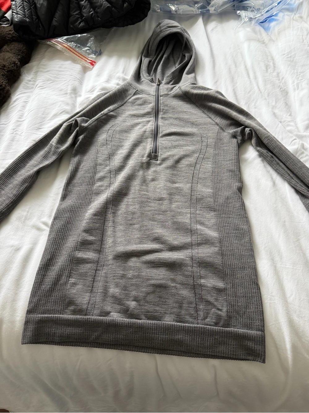 Women’s Gray Hooded Half-Zip Sweater